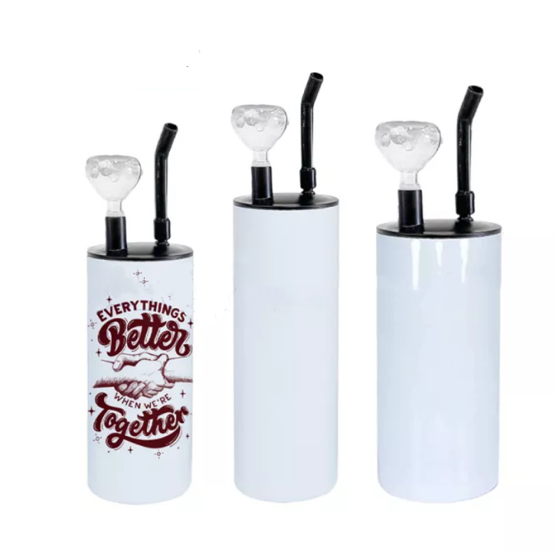 

US Warehouse Sublimation Straight Hookah Tumblers 15oz 20oz 22oz Stainless Steel Smoking Cups With Lid & Straw DIY Portable Travel Water Bottle B5, White