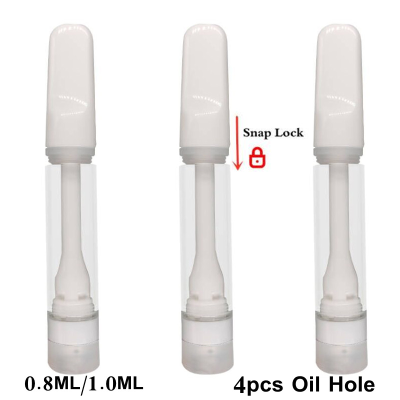 

1ML Full Ceramic Vape Cartridges USA STOCK Atomizers 4pcs Oil Hole vapes pen cartridge 0.8ml 510 Disposable Carts Snap Top Thick Oil Lead Free No Heavy Metal Empty