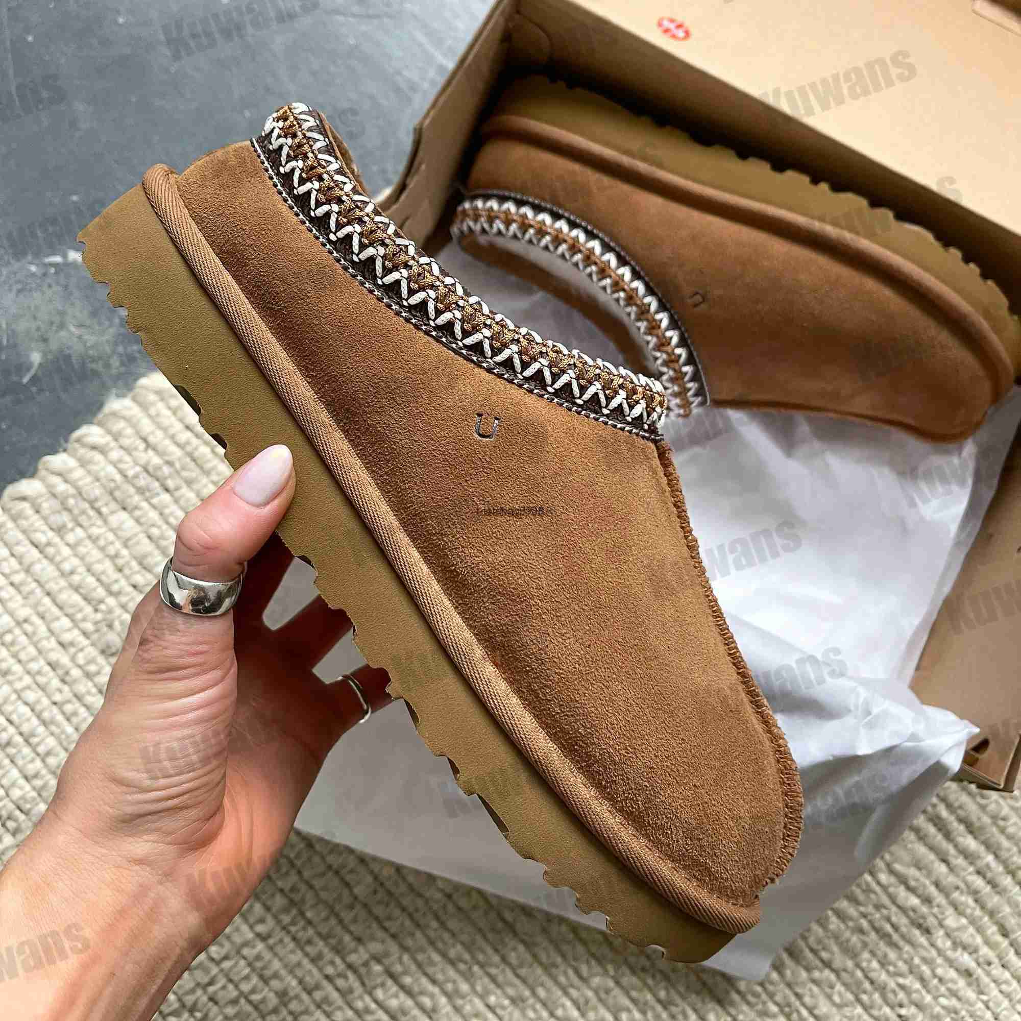 

Tasman Slippers Chestnut Fur Slides Sheepskin Shearling Tazz Mules Women Men Ultra Mini Platform Boot Slip-on UGGity Shoes Suede Upper Wool, Color 6