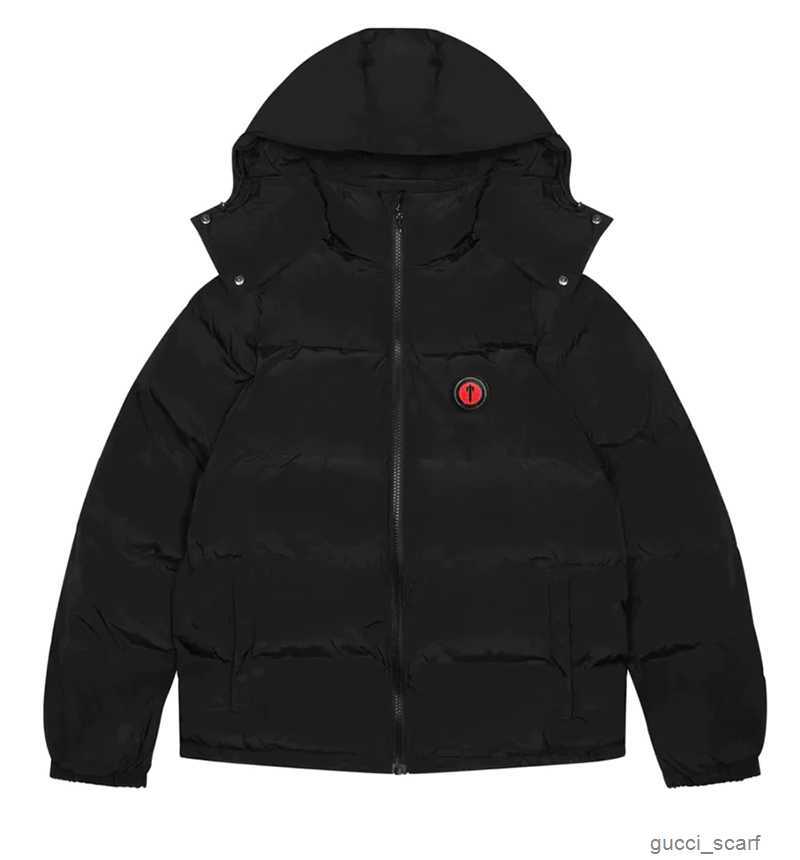 

Men' Winter Warm Trapstar London Hoodie Detachable Hooded Down Jacket Black Red Embroidered Letter Coat, Black1