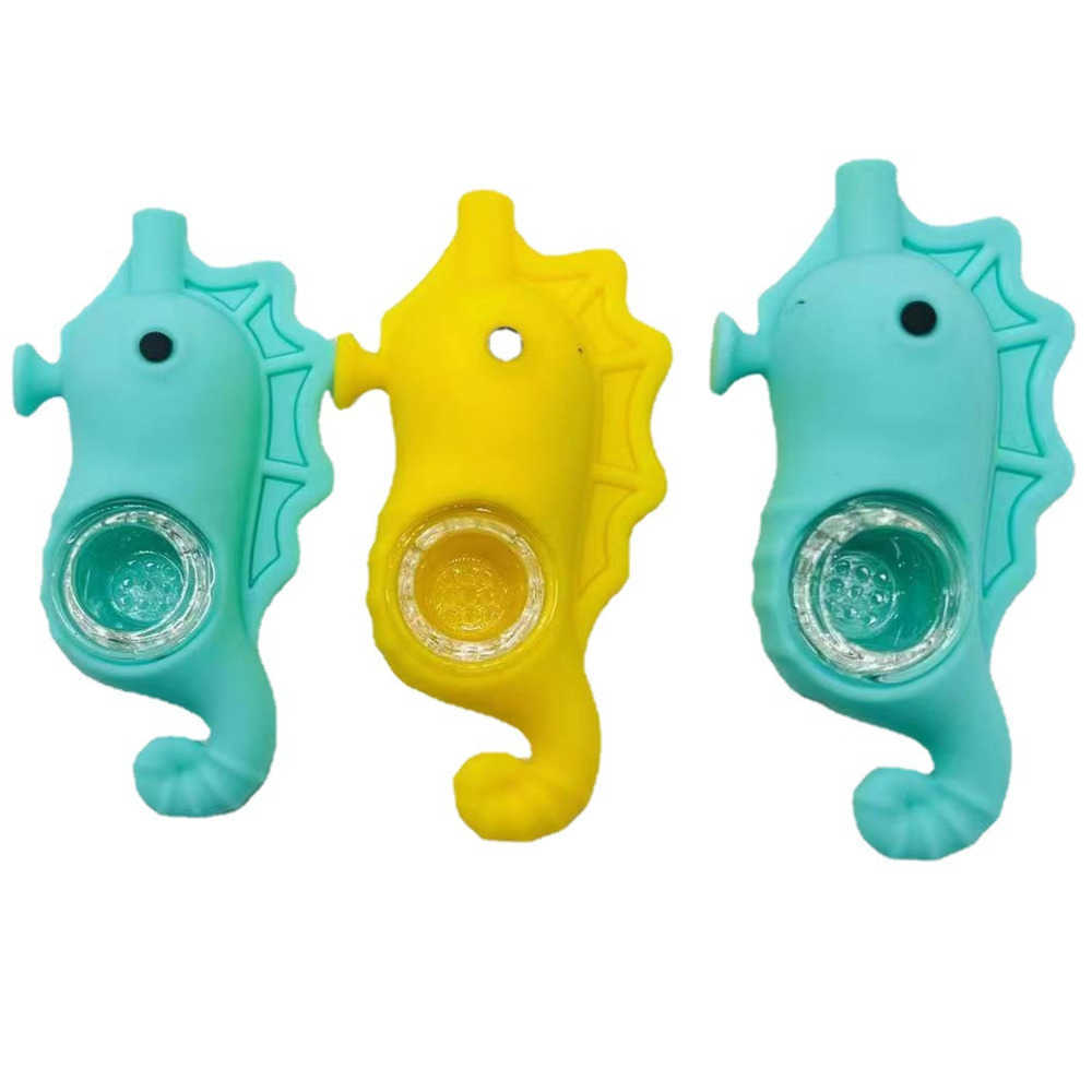 

Wholesale Seahorse Smoking Silicone Pipes Multi Color Silicone Smoking Pipes Mini Portable Hand tube Pipe for tobacco Dry Herb