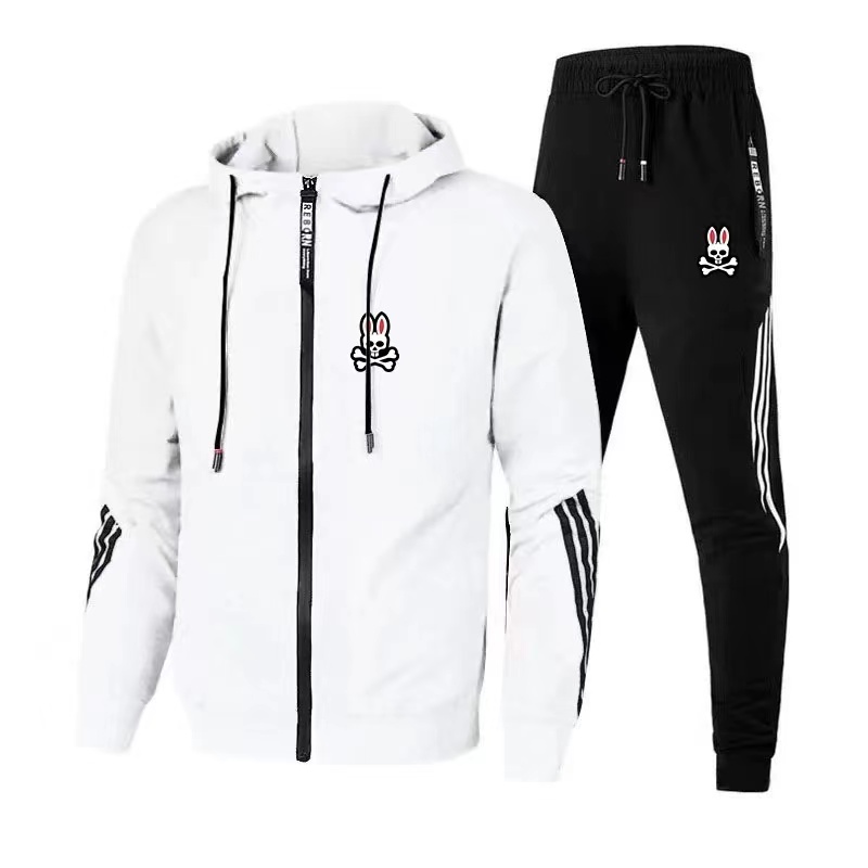 

2023 Men Tracksuits Male Hoodies and Pants Long Sleeve animal print Psycho Jogging Suits Bunny Streetwear Athletic Sets Autumn psycho bunny Zip Neck animal print 3XL, White