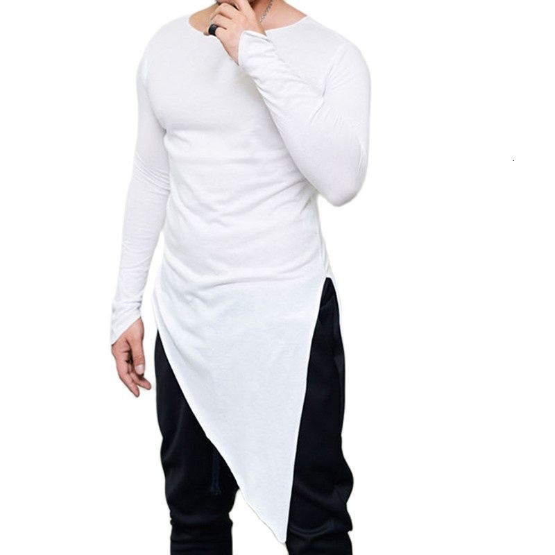 

Men's T-Shirts Men asymmetrical design punk hip hop long sleeve t shirt side split tee shirts mens casual vintage streetwear gothic tops 230131, Black