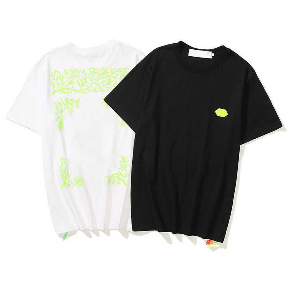 

Fashion Brand Designer T Shirt Summer Ofs Fluorescent Green White Loose Casual Women's And Men's Clothing Short Sleeve Tee