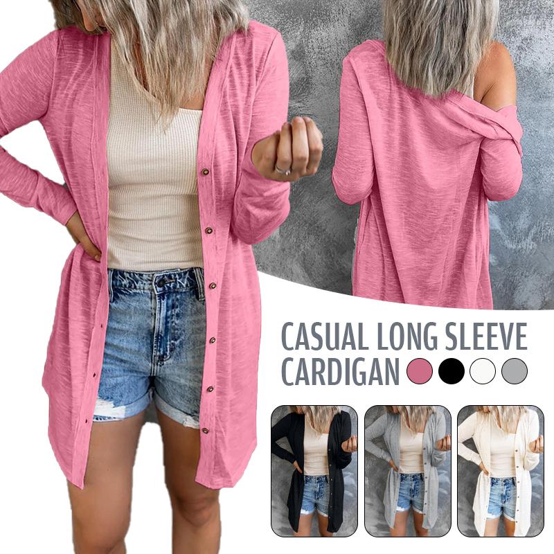 

Women' Trench Coats Womens Solid Color Casual Cardigan Open Front Sweartshirt Long Sleeve Tops Coat Button Down For Office, Black