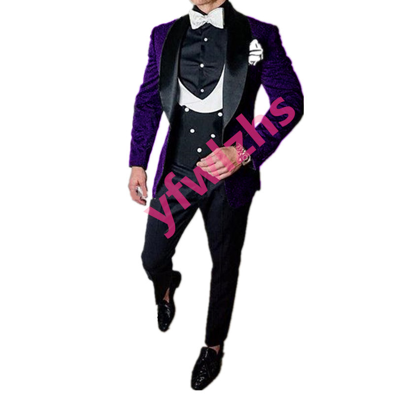 

Customize tuxedo Brocade Cotton Handsome Peak Lapel Groom Tuxedos Men Suits Wedding/Prom/Dinner Man Blazer Jacket Pants Tie Vest W1238, Picture style color