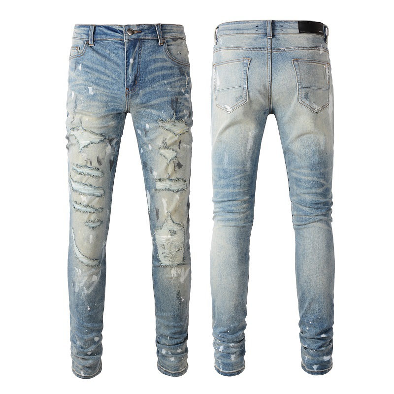 (Pas d'étiquettes et pas de logo) Nouveaux jeans en détresse déchirés pour hommes à la mode Pantalons en denim à la mode Patchwork # 6530