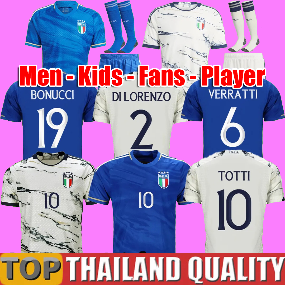 

2023 italy soccer jerseys Italia 23 24 Fans Player version maglie da calcio VERRATTI CHIESA GNONTO football Shirt T LORENZO PINAMONTI POLITANO GRIFO kids kit uniform, 22 23 home adult