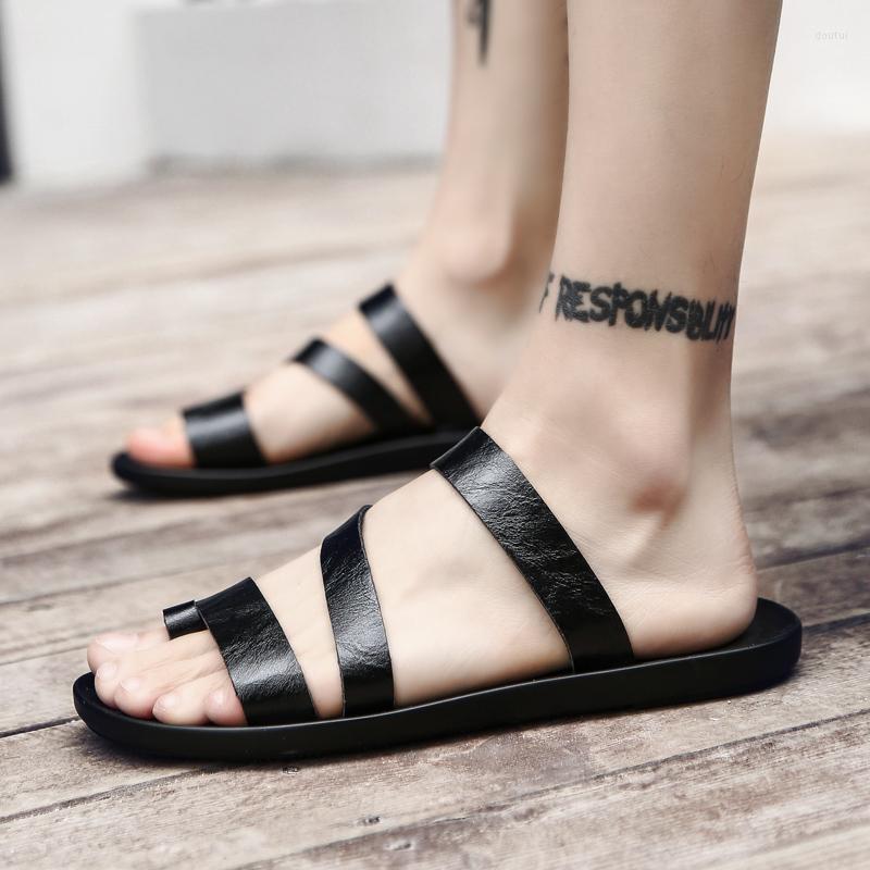 

Sandals Sandalia Masculino Sandalias De Cuero Para Hombre Transpirables Summer Men Shoes Beach For Slides Sandali Uomo, Black