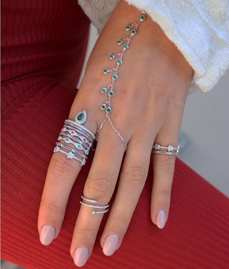 

Charm Bracelets Modern Cz Link Chain Finger & Bangles Luxury Slave Hand Bracelet For Women Bohemia Boho Jewelry