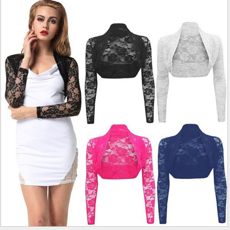 Vestes pour femmes femmes Vintage rétro dentelle haussement d'épaules boléro dame à manches longues court haut court Cardigan