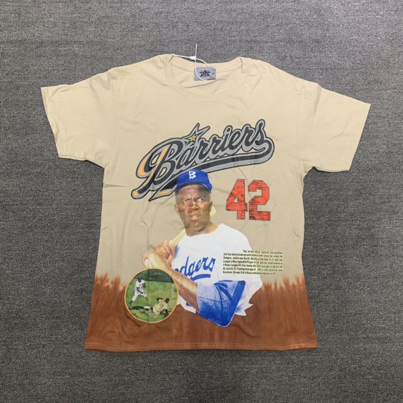 

Barriers NY Jackie Robinson Tee Baseball Characters Short Sleeves T-shirts Tie-Dye Men And women Tops Summer Man Vintage Oversized T-shirt Streetwear Tee Youth Tees, Beige