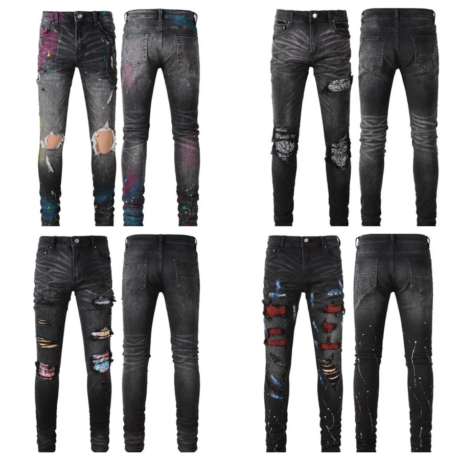 

2023SSClothing jeans Men Women Panther Print Army Green Long Distrressed Cotton Rabbit Sticker Embroidery Slim Denim Straight Biker Skinny pants Designer Jeans, 9973