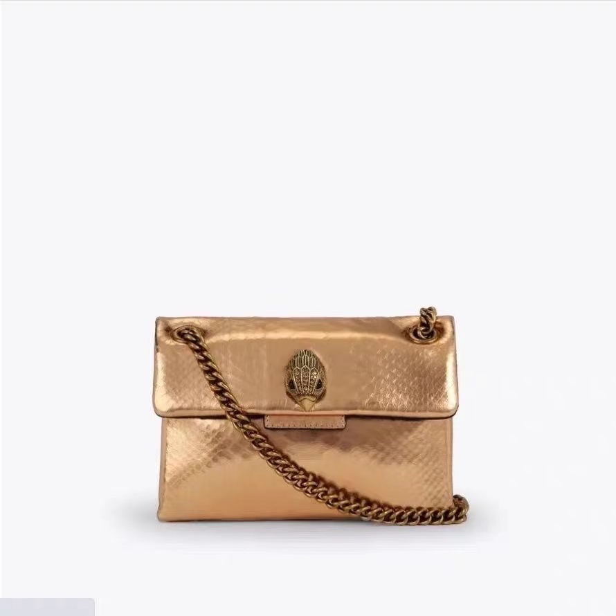 

London Kurt Geiger Real Leather Metallic Yellow Shoulder Bags Kensington Cross Body Handbags Cow Leather Purse 20cm Mini Flap Bag, 20cm metallic green