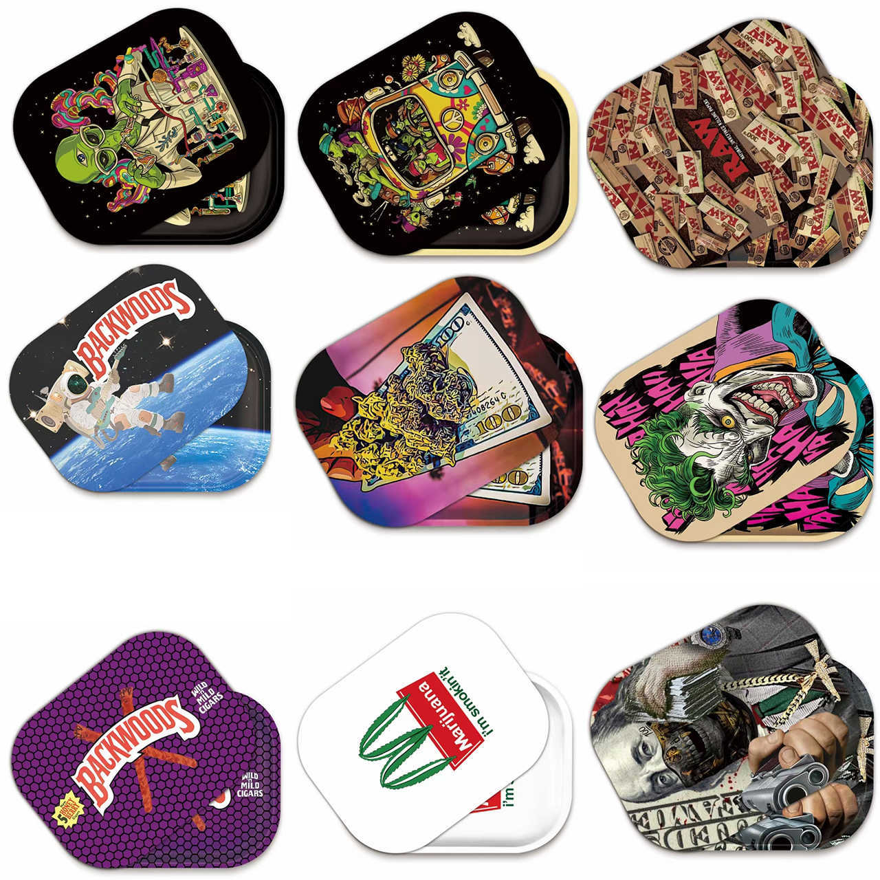 

Smoking Metal Rolling Tray with Magnetic Lid 18x14cm Cartoon Tobacco Tin Plate w/ Cover for Cigarette Herb Roll Trays Storage Plates
