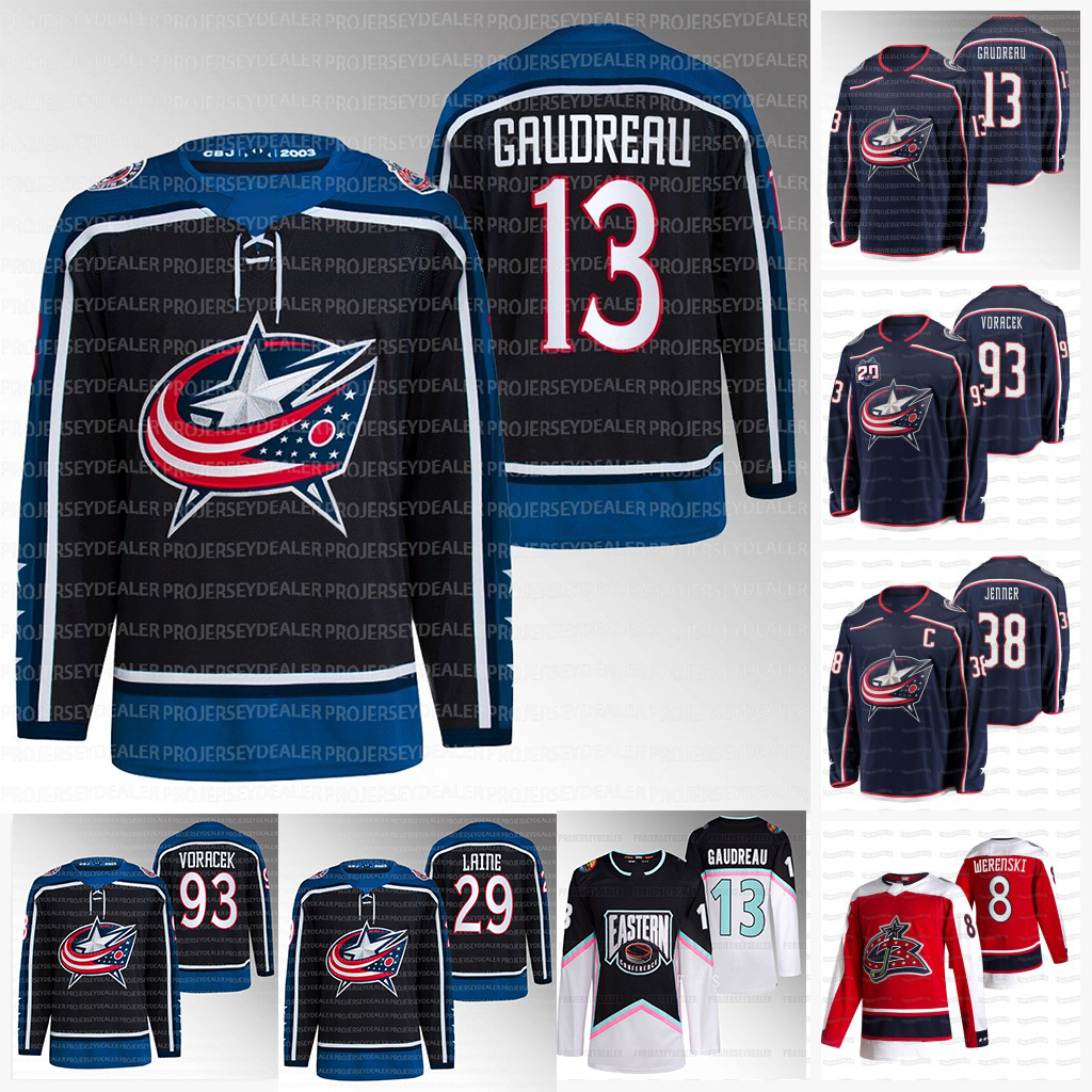 

13 Johnny Gaudreau Jackets Jersey Jakub Voracek Zach Werenski Max Domi Patrik Laine Jack Roslovic Oliver Bjorkstrand Blue Nick Blankenburg Jonathan Quick, Navy2 mens s-3xl
