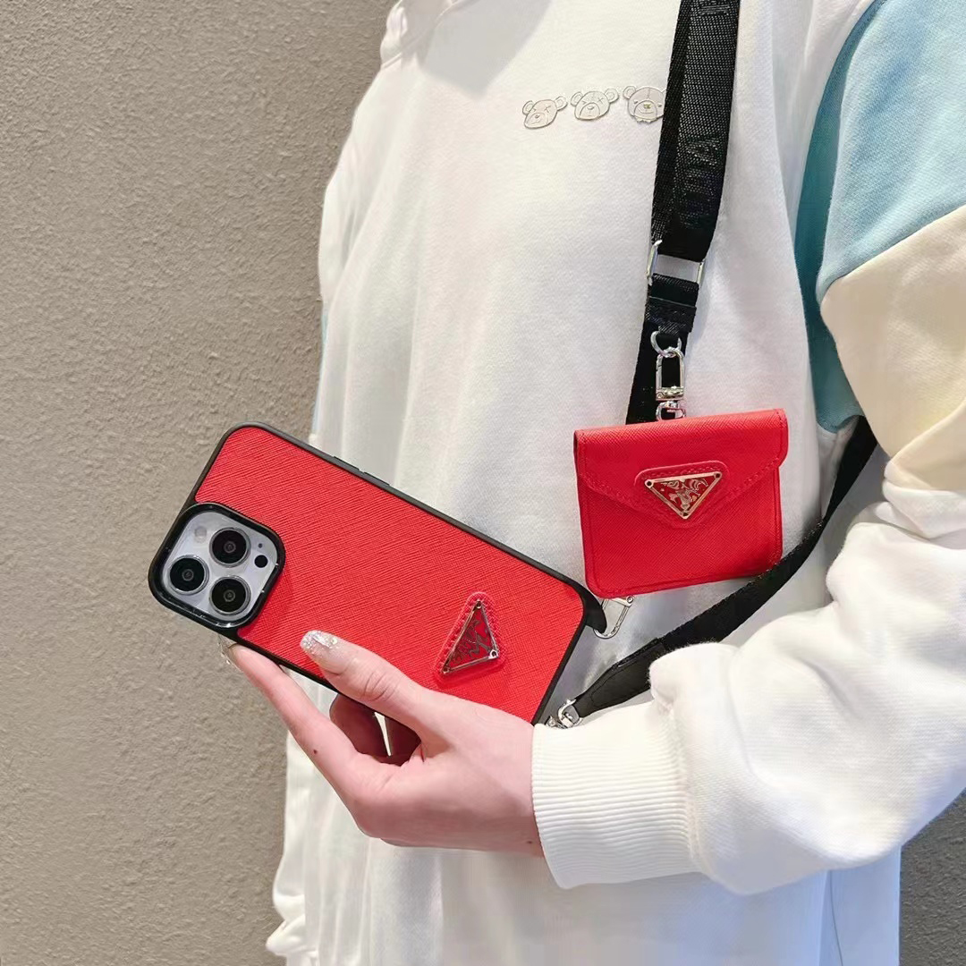 

Beauty Official Designer Saffiano Card Wallet Phone Cases with Universal AirPods for iPhone 14 13 12 Pro Max 14pro14Plus Retro Luxury Crossbody Purse with logo box, #2