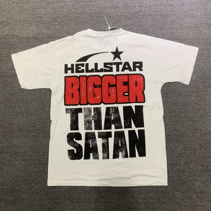 

Hellstar Studios Bigger Than Satan Short T shirts Plus Size Men T-shirts Retro Distressed Heavy Cotton Tops Man Vintage Oversized T-shirt Streetwear Tee Youth Tees, White
