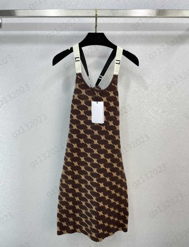 

Womens Designer Clothing Dress Brand Logo Jacquard Sleeveless Ribbon Elastic Suspender Dresses U-neck Corset Waist Design Slim Maxiskit Dresses For Women 1970, 14