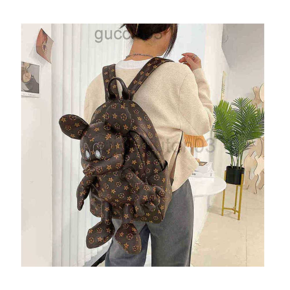 Designer Mignon Souris Sac À Dos En Cuir Europe Et Amérique Hommes Femme Amoureux À La Mode Marque Vieille Fleur Nouvelle Grande Capacité Étudian