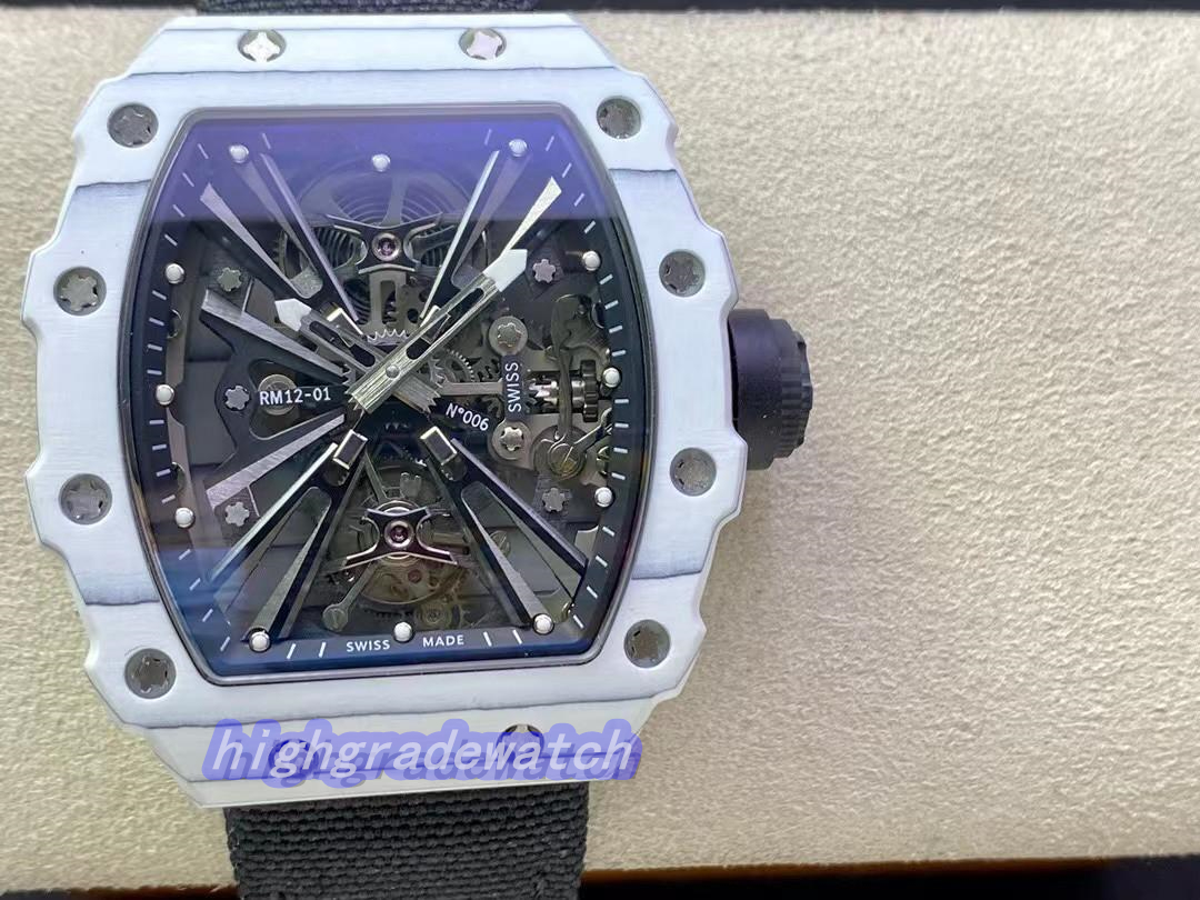 

KVF Watch rm12-01NTPT Wristwatches True Tourbillon Manual chain movement RM055 Ceramic case Sapphire glass mirror natural rubber strap Montre de Luxe, As picture