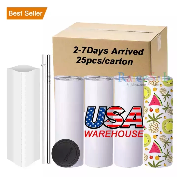 USA STOCK 20oz Blank Sublimation Tumblers Plastic Straw And Lid Double Wall Insulated White Stainless Steel Water Cups For DIY Gifts-image-597049157