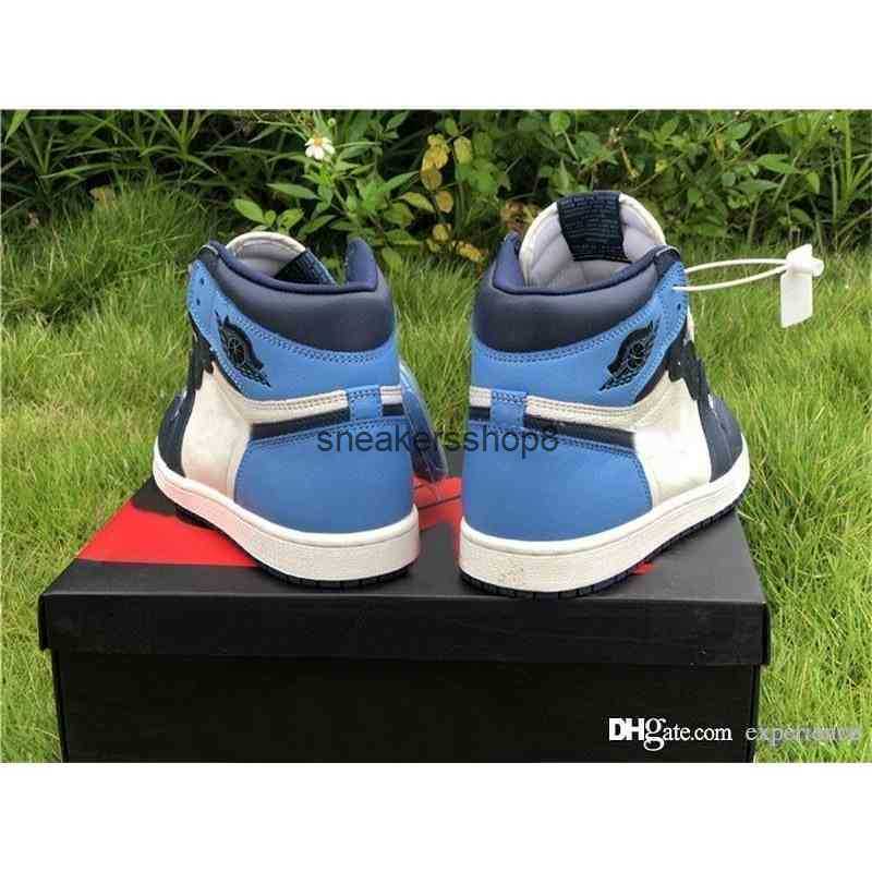 

Brand Shoes 1 High Og Unc Air Leather Obsidian University Blue Retro Sail 1s 555088-140 Outdoor Sneakers Original, Bubble wrap packaging