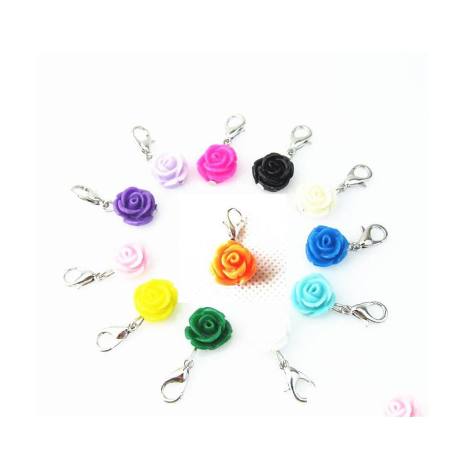

Charms 120Pcs Mix 12 Colors Rose Flowers Dangle Hanging Diy Bracelet Necklace Jewelry Accessory Lobster Clasp Floating 2234 Drop Del Dhfqg
