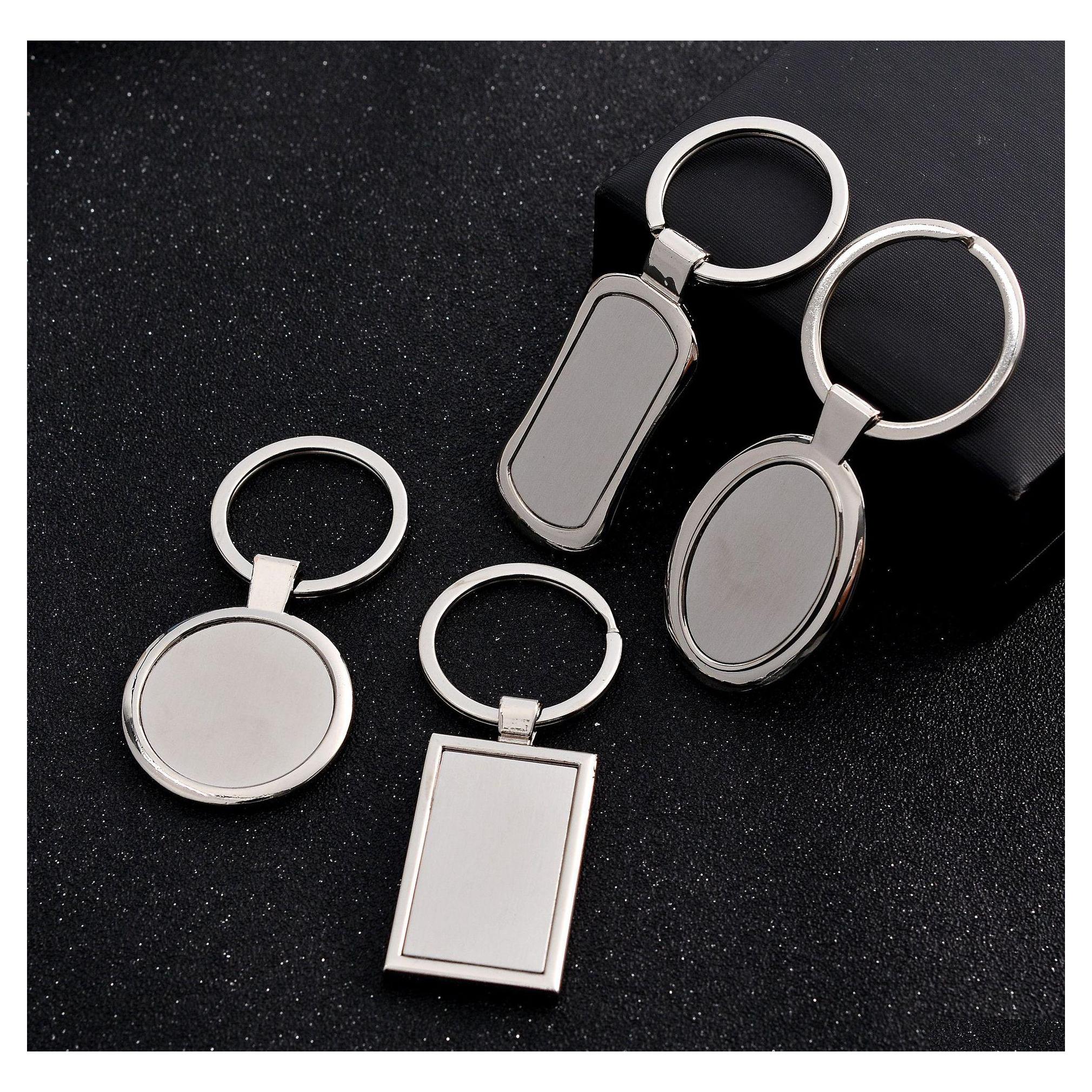 

Keychains Lanyards Stainless Steel Metal Blank Keychain Fashion Geometry Shape Pendant Keyring Holder For Men Car Key Chains A142Z Dhfup