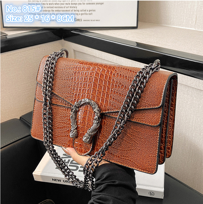 

Factory wholesale ladies shoulder bags 8 colors flip retro leather handbag classic crocodile pattern women chain bag street personalized embossed handbags, Red-815#