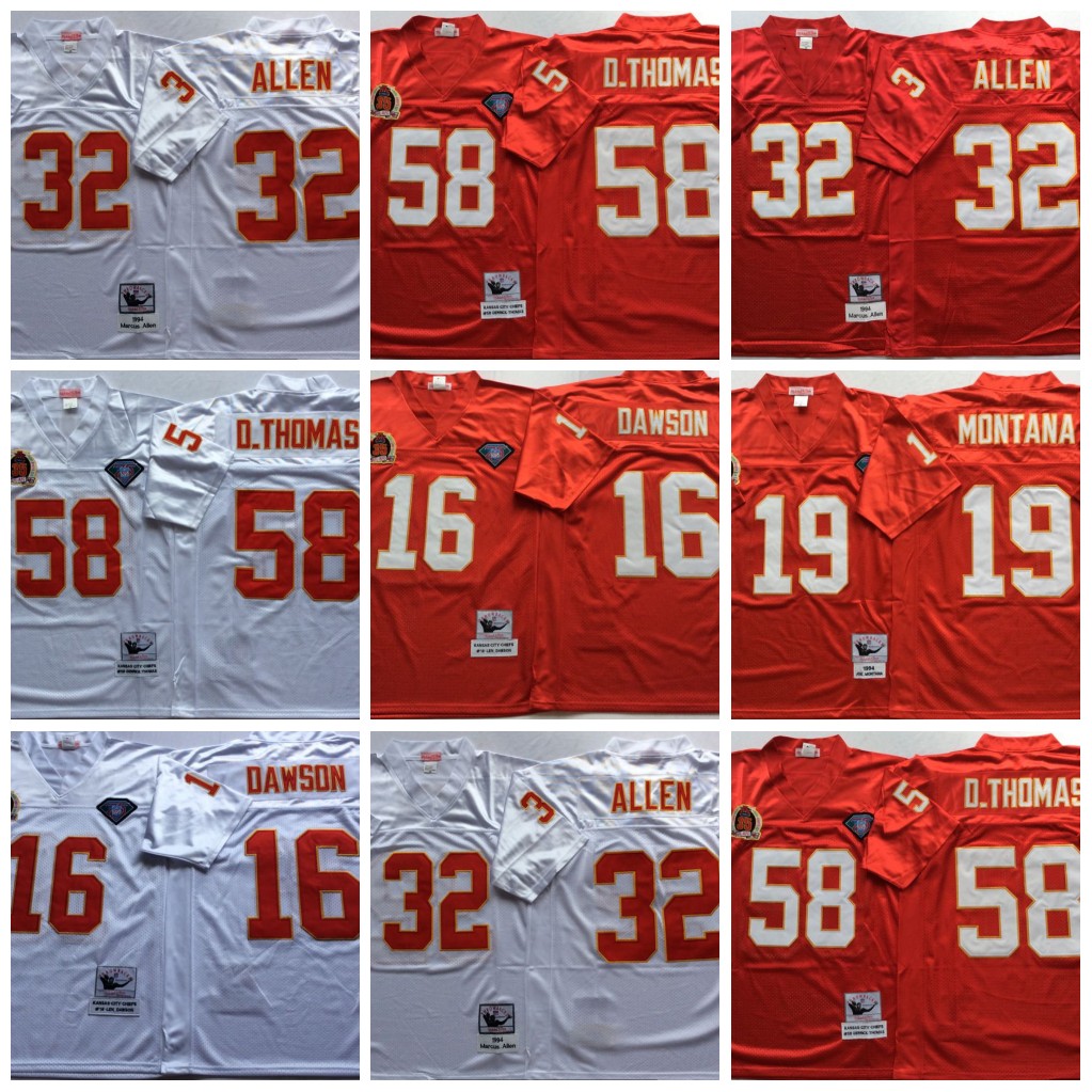 

NCAA 75th Vintage Retro Football 58 Derrick Thomas Jerseys Mitchell & Ness 16 Len Dawson 19 Joe Montana 32 Marcus Allen Jersey College Red White Stitched, Style