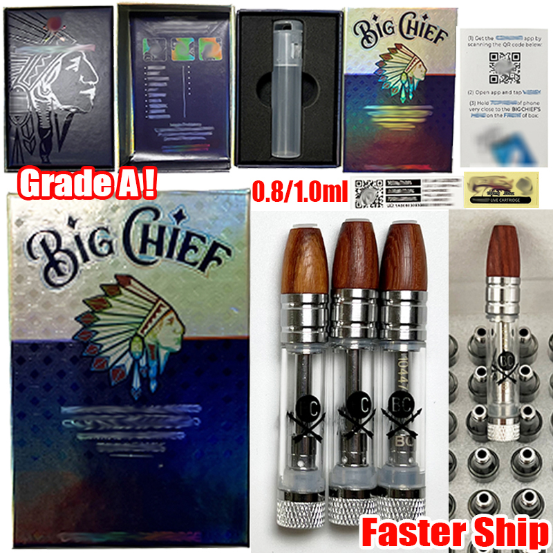 

Silvery Big Chief Atomizers Vape Pen Cartridges Ceramic Coil Wooden Tips 10 Strains 0.8ml 1ml 510 Thread Vaporizers E Cigarettes Wax Dab Tank Oil Carts Empty Packaging