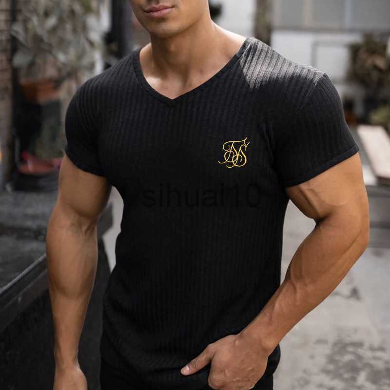 T-shirts pour hommes 2023 NOUVEAU Sik Silk T-shirt Hommes D'été À Manches Courtes Compression T-shirt Maille Tops Tee Homme Vêtements De Mode Spo