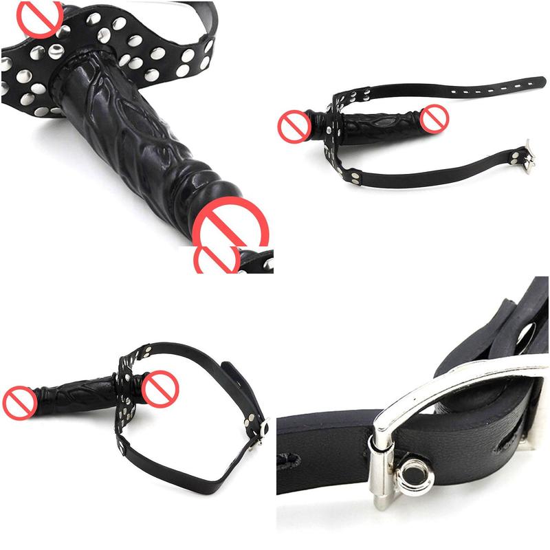 yuelv adult game leather mouth gag with strap on dildo silicone penis bondage restraints fetish slave gag erotic toy for