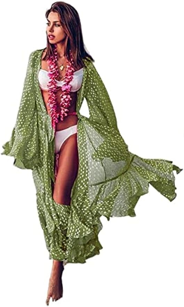 2023 Women Swimsuit Cover Up Sleeve Kaftan Beach Tunic Dress Robe De Plage Pareo High Collar Beachwear Color One Size-image-891067946