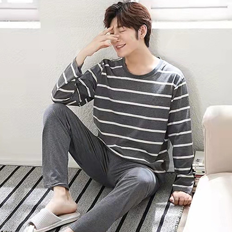 Men s Sleepwear Mens Pajamas Letter Striped Casual Soft Cartoon Breath Pajama Sets Sleep Lounge Pyjamas Spring Autumn Comfort Homewear 230802