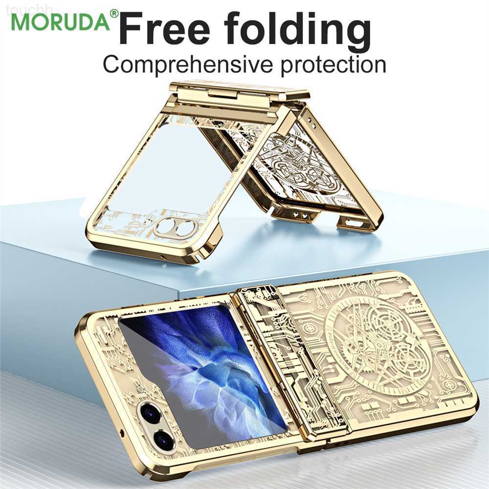 Cell Phone Cases For SGBZ Flip 5 Galaxy Z Flip3 ZFlip 4 Flip Z Flip5 Flip4 New Circuit Pattern Fold Phone Case Clear Acrylic Plating Cover L23073-image-898267250