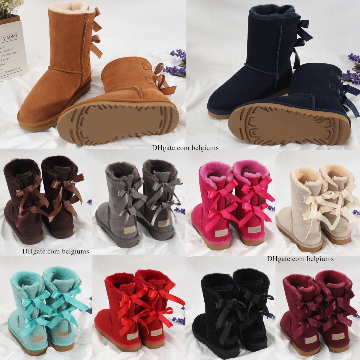 Kids Boots Mini Bow Australian Classic Girls Shoes Toddler Children Winter Snow Boot II Baby Kid Youth Chestnut Black Sneakers Furry Bailey R4EM#-image-887783758