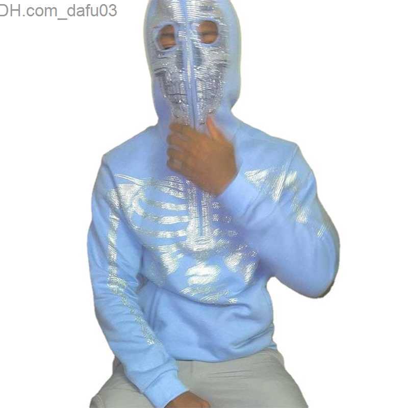 Men's Hoodies Sweatshirts Men's Fashion Hoodie Skull Rhinestone Full Zip Hoodie Grunge Super Sweater Punk Harajuku Long Sleeve Coat Y2k-image-891046042