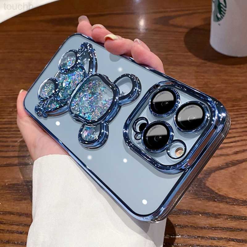Cell Phone Cases Glitter Quicksand Bear Rabbit Case for iPhone 14 13 12 11 Pro Max X Xr Xs 7 8 Plus Camera Film Plating Transparent Soft Cover L2-image-898267116