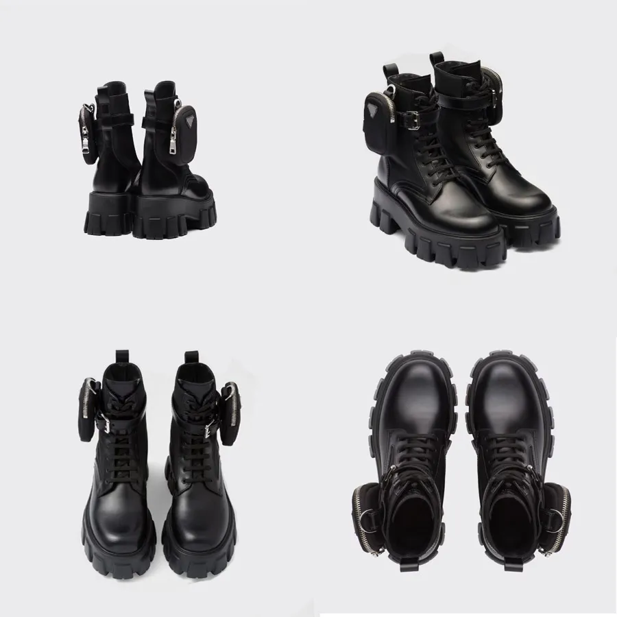 Boots de créateurs Boots de luxe élégants classiques Matt Patent Cuir Triangle inversé Boots de mollets de marque
