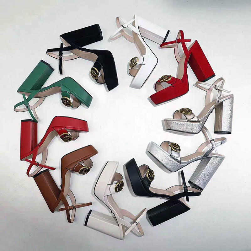 Designer womens sandals super high heel party dance dress shoes leather sexy heels 8cm 11cm ladies metal belt buckle thick bottom waterproof plat-image-875162991