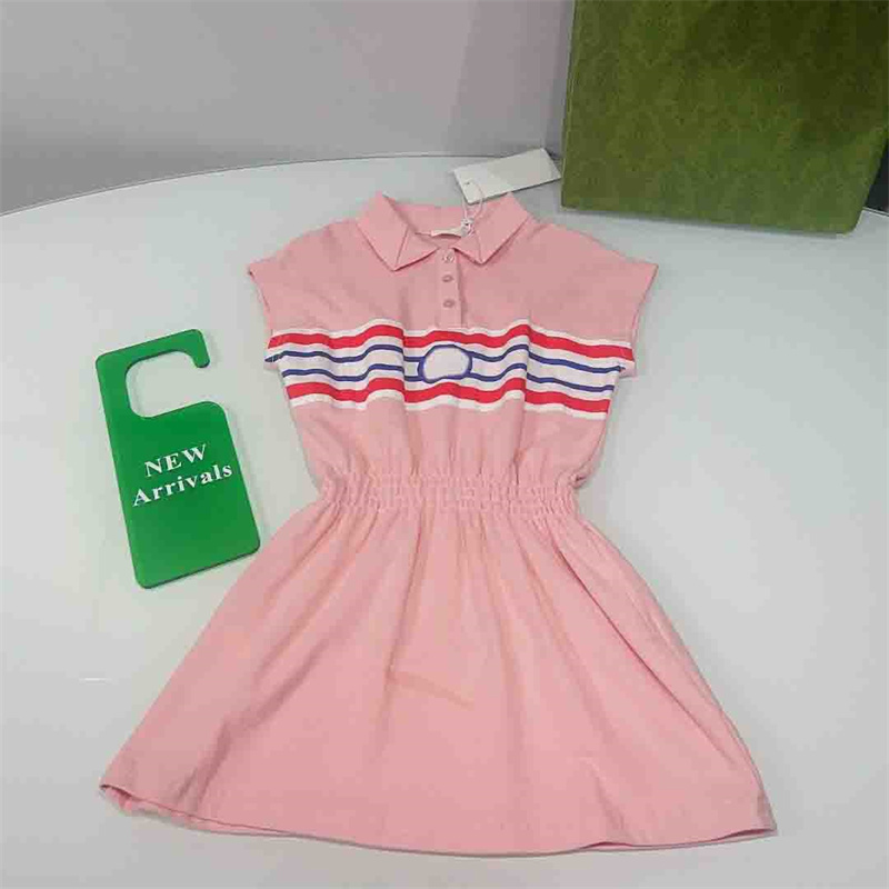 Designer girls pink Dress Letter Clothing Baby Kids Luxury Summer Skirt Luxury Polo Dresses Childrens Clothes Set Short Sleeve Kids Casual Dress