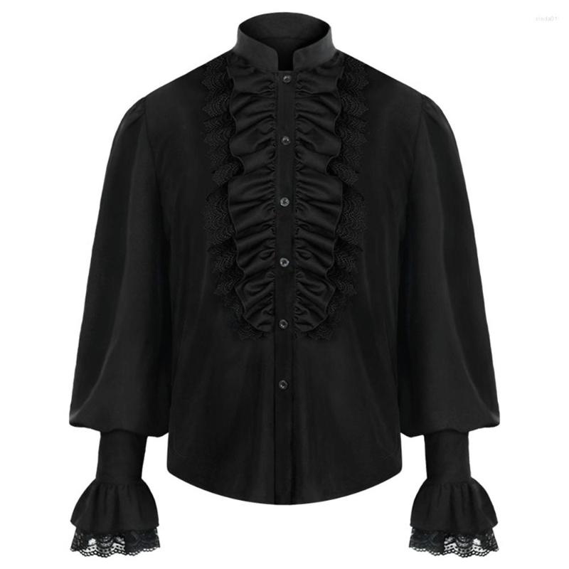 Men's Casual Shirts Halloween Festival Cosplay Costume Medieval Pirate Shirt Victorian Steampunk Gothic Ruffled Tops Chemise Homme
