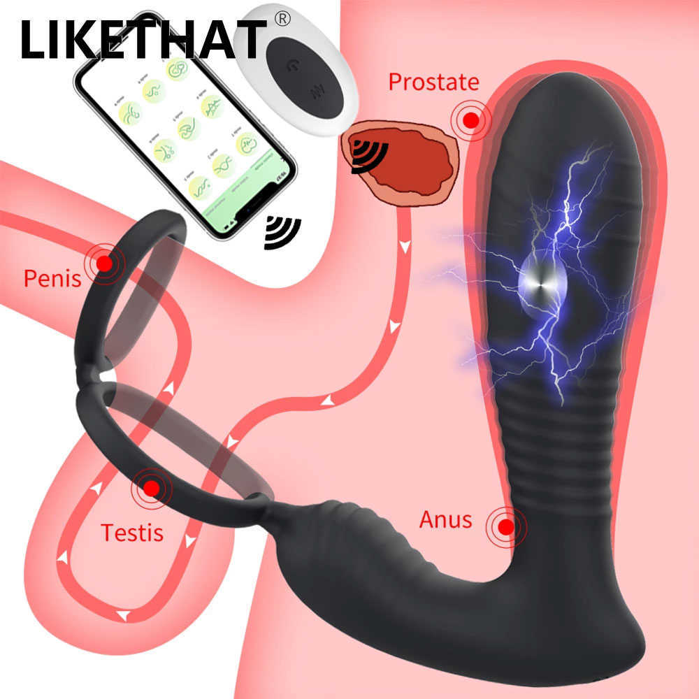Sex toy APP Remote Electric Shock Anal Vibrators Sey Toys For Men Prostate Massager With Cock Ring Dildo Butt Plug Vibrator Adult18-image-891603751