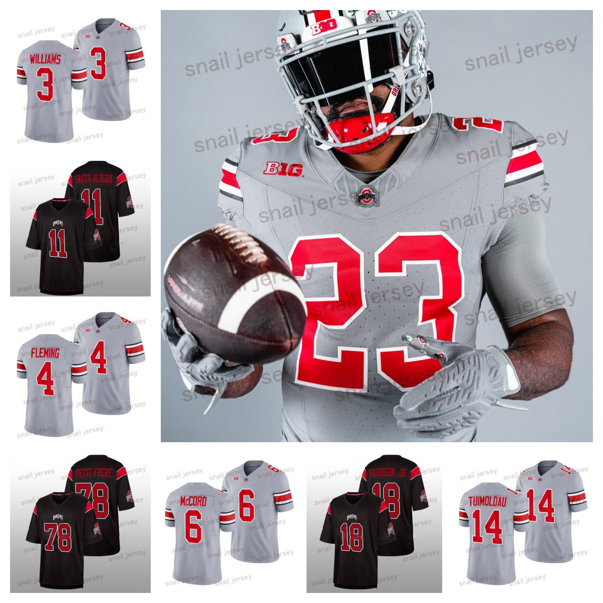 2023 Custom OHIO STATE ALL GRAY UNIFORM Stitched jerseys #36 Gabe Powers #77 Tegra Tshabola #92 Caden #15 Jelani Thurman #93 Hero Kanu #8 Cade St-image-906806645