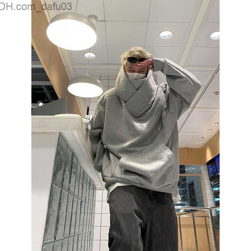 Men's Hoodies Sweatshirts Korean street style solid color high collar super Dalian hoodie men's fashion loose casual Hoodie Harajuku ne-image-891682488