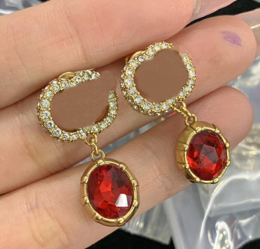 BlingBling Red Micro Inlays Crystal Diamond Ear Studs designer for women Earrings Alphabet Earring Jewelry For Birthday Valentines Day Gift CGUE1-image-891583852