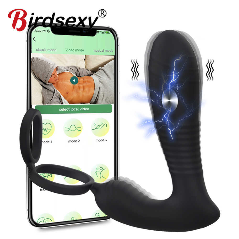 Sex toy Electric Shock Anal Vibrators Sey Toys For Men Prostate Massager With Cock Ring APP Remote Dildo Butt Plug Vibrator Adult 18-image-891603795