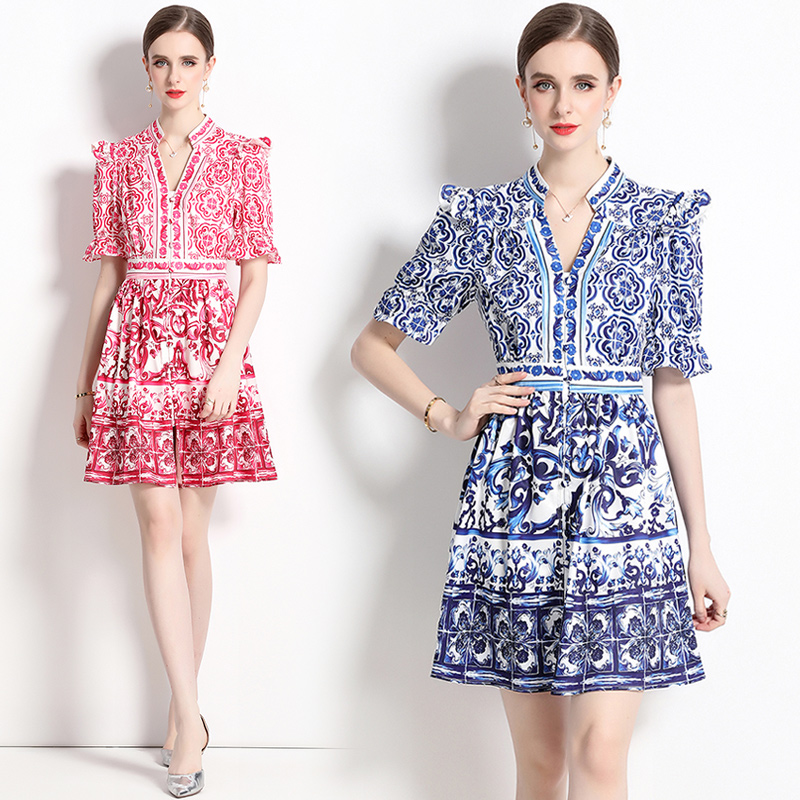 Paisley Floral Summer Mini Vintage Dress Luxury Designer 2023 Femmes Graceful Print Col en V À Manches Courtes Robes D'anniversaire Vacances Slim